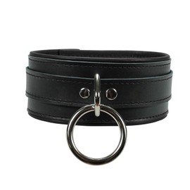 Madison Collar O-Ring Superior Latigo Leather Soft Lambskin Handcrafted Elegant Padded Collar (Black, Large)