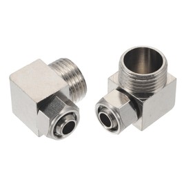INFINAUTO Push to Connect Air Fittings 12mm / 1/2" 90 Degree Elbow Air Line Quick Joint Nickel Plated Copper 20mm / 1/2"BSPT 2 Pcs Silver Tone