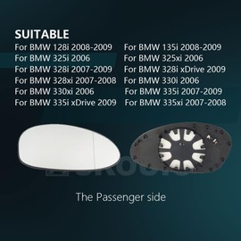 Passenger Right Side Power Heated Mirror Replacement Glass with Backing Plate for BWM 128i 135i 325i 325xi 328i 328i 328xi 330i 330xi 335i 335xi 2006 2007 2008 2009