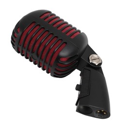 Vintage Microphone, Retro Style Dynamic Microphone, Zinc Alloy Self Tensioning Rotating Rack Retro Dynamic Vocal Microphone for KTV Party (Black)