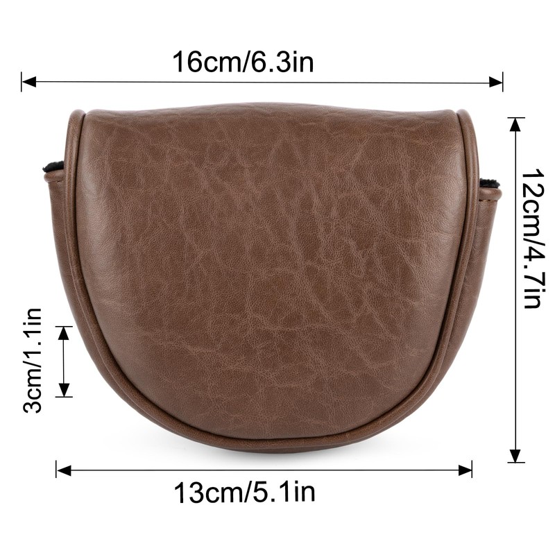 Golf Mallet Putter Covers, Magnetic Closure Brown Premium Leather Mallet