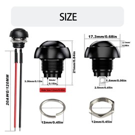 MKBKLLJY 12Pcs 12mm Blue Momentary Push Button Switch 0.47 in Mounting Hole Mini Round Switch Waterproof 1A 250V AC SPST 2 Pin ON Off with Locked Terminal Wires and Wiring Cap for Car, Boat,PC