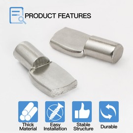 Jamiikury Shelf Pins Pegs Spoon Shaped, Silver Shelf Holders Pegs, Nickel Plated Shelf Support Pegs for Shelves Cabinet Closet - 30 Pieces, 7mm