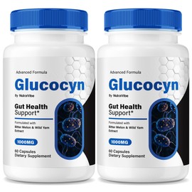 NutraVibe (2 Pack) Glucocyn Gut Health – Premium Gut Health Formula with Plant-Based Ingredients for Microbiome Support, Gentle Digestion & Everyday Balance | Easy-to-Take Pills (120 Capsules)