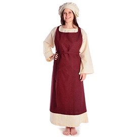 HEMAD Medieval apron Flurdamurs made of cotton, brown, beige, red robe LARP, red