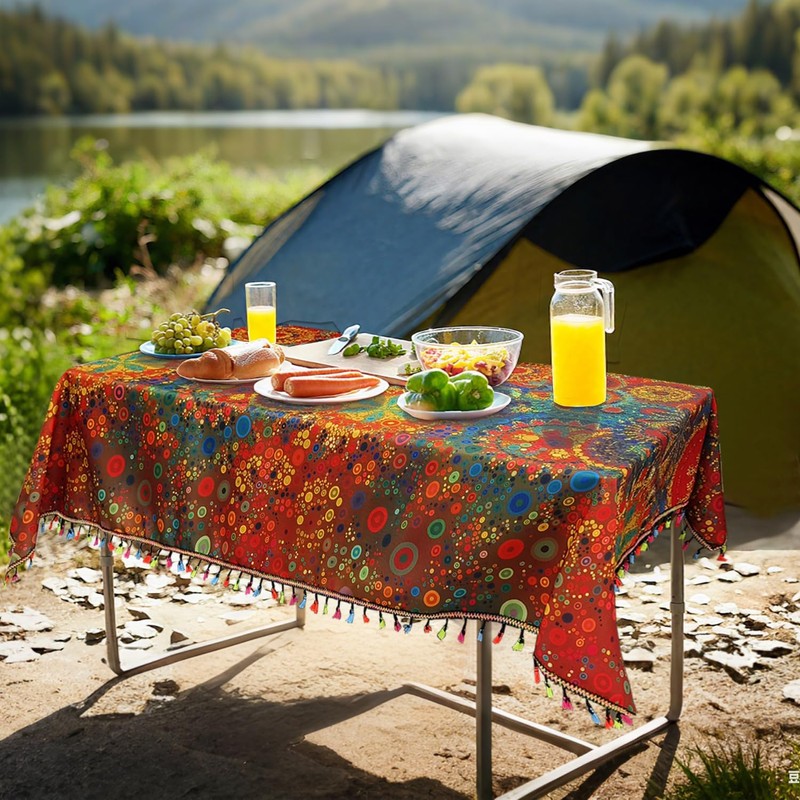 YuChiSX Boho Outdoor Table Cloth Rectangular,Mandala Wipeable Polyester Waterproof Tablecloth