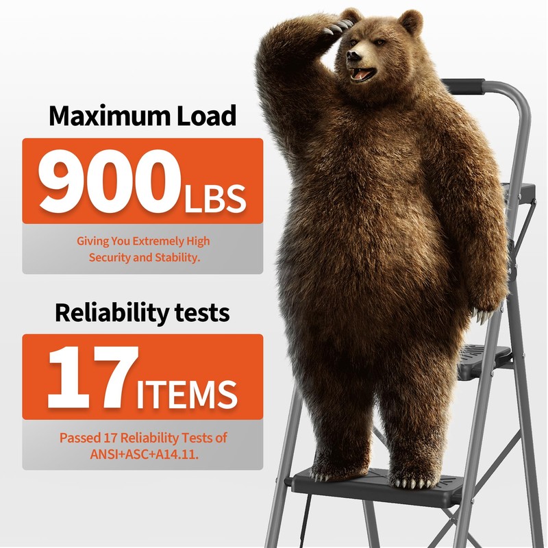 4 Step Ladder, DIAMONDFORGE Folding Step Stool with Tool Platform,
