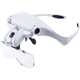 Binnan Headband LED Illuminated Head Magnifier Visor with 2 LEDs & 5 Detachable Lenses (1.0X, 1.5X, 2.0X, 2.5X,3.5X) for Reading, Jewelry Loupe, Watch & Electronic Repair