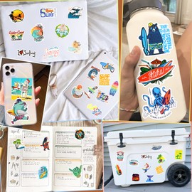 50Pcs Surf Stickers for Water Bottles Surfing Laptop Stickers for Teens Girls&Boys Beach Waterproof Vinyl Stickers