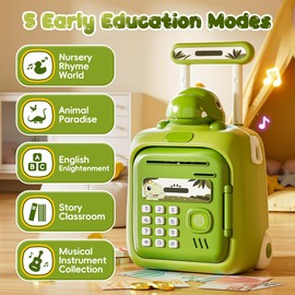 Dinosaur Piggy Bank for Kids with Password & Fingerprint Unlock – Automatic Money ATM Bank with Voice Prompts, Music, Teaching Mode & Large Capacity,Dinosaur Toys for Kids Boys Girls 3 4 5 6 7 8
