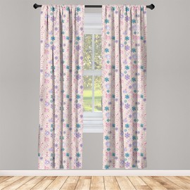 Ambesonne Christmas Window Curtains Pack of 2, Xmas in Pastel Tones Delicate Theme with Candies and Globes Illustration, Lightweight Set with Rod Pocket, 4 Panels of - 28" x 63", Lavender Teal Beige