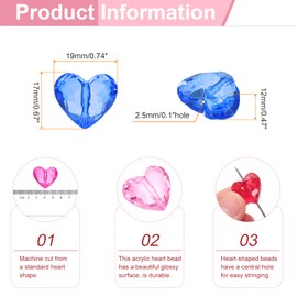 sourcing map 50pcs Acrylic Heart Beads 19x17mm Heart Shape Craft Loose Beads Crystals Gems with Hole for Decoration Making Bracelet Necklace Jewelry Making, Dark Blue