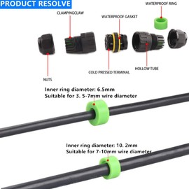 Junction Box Waterproof IP68 Connection Box 3-Pin Cable Connector for Diameter 7-10 mm Cable Connection Box Black Pack of 2