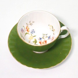 Ainsley Cottage Garden 297305008C Tea Cup & Saucer, Oban, Approx. 6.8 fl oz (200 ml), Mill Green