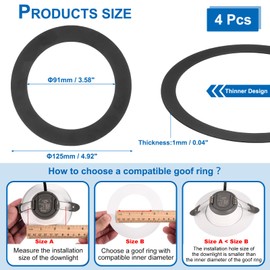 PATIKIL Goof Rings Inner Diameter 3.58", Outer Diameter 4.92", 4 Pcs Metal Goof Rings Cover Recessed Light Trim for Ceiling Wall Fixtures Can Lighting Down Light LED, Matte Finish Black