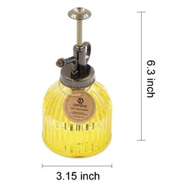 OFFIDIX Glass Watering Spray Bottle, 6.3" Tall Vintage Style Decorative Plant Atomizer Watering Can Pot with Bronze Plastic Top Pump for Indoor Potted Plants(Yellow)