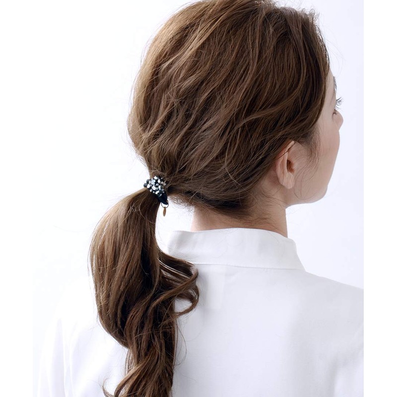 VINGTAINE H7359-BK- Rhinestone Bijou Square Hair Elastic Casual Hair Accessory