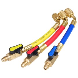 Yescom 3x Ball Valves With 7" R410A Short Charging Hoses Refrigerant HVAC AC Tool Fitting Kit