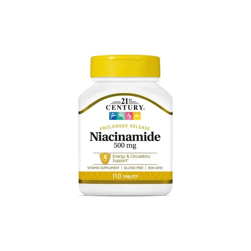 21st Century, Niacinamida 500mg, Vitamina B3, 110 Cápsulas Sabor Sin