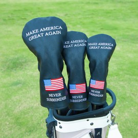 Golf Headcovers Golf Club Head Covers MAGA Style Elegant Embroidery Premium Leather Driver Fairway(FW) Wood Hybrid(UT) with Number Tags, 3 Wood Headcover Set