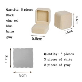 TAFACE Pack of 5 Velvet Ring Gift Box, Comes with 5 Cleaning Cloths for Jewellery, Elegant Jewellery Storage Box, Classic Gift Box for Engagement Rings, Earrings