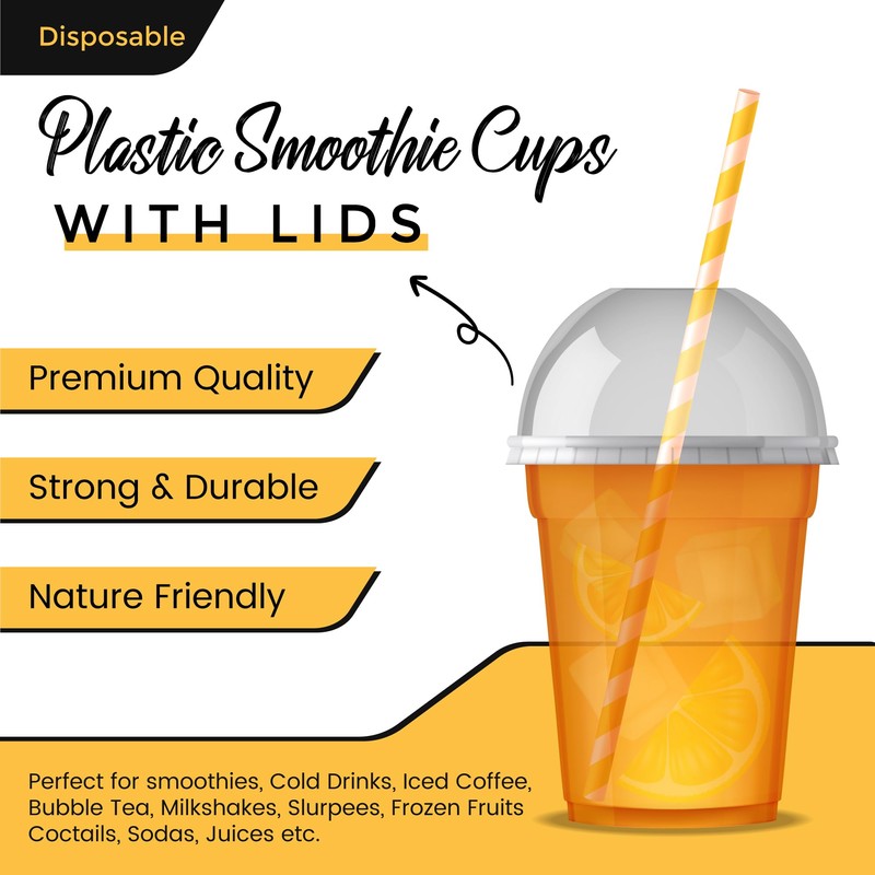 CHEF ROYALE 50 x 16oz Plastic Smoothie Cups with Dome