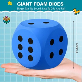 Shappy 3 Inches Foam Dice Fun Filled Large Educational Toy Kawaii Giant Decorative Eva Foam Jumbo Dice Big Square Building Blocks for Board Game Nights Learning Sessions(Blue,1 Pc)