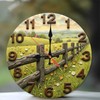 Rustic Farmhouse Fence Field Landscape Wall Clock 10-Inch Wooden Wall