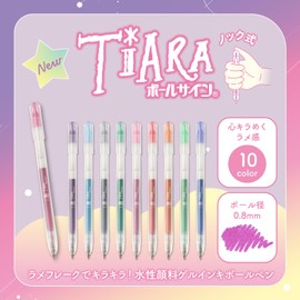 Sakura Crepas GBRA208TZ-10 Water Based Ballpoint Pen, Ballpoint Sign, Tiara, Knock, 0.8mm, 10 Colors
