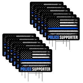Thin Blue Line Police Supporter 12 Pack Yard Signs - Each sign is 24" x 16" Single-Sided and comes with Metal Stake Made in the USA