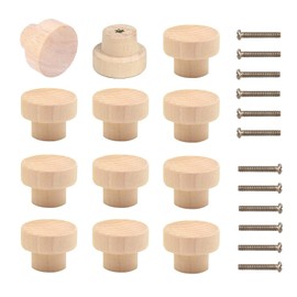 Bymivofun Pack of 12 Round Wooden Furniture Knobs, 35 mm Drawer Handles, Furniture Knobs, for Cupboards, Drawers, Cupboard Knobs, Dresser, Furniture