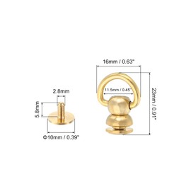 sourcing map 4Pcs Brass Rivets Stud Screw, 11.5mm Solid Brass D Ring Ball Studs Rivets 360 Rotatable Purse Ball Stud Screw for Purse Belt Handbag, Gold