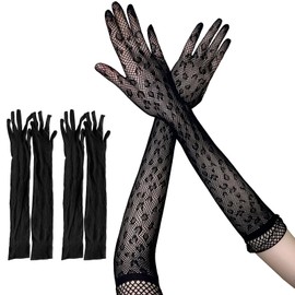LILELIG 2 Pairs of Lace Gloves, Black, Lace Gloves, Long Lace Gloves, Women's Vintage Lace Bridal Gloves, Black Lace Gloves, Suitable for Weddings and Parties, black