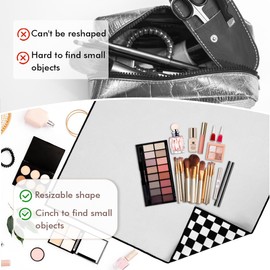 besharppin Magic Cloth Makeup Bag, Magic Pocket Makeup Bag, Lazy Cosmetic Bag for Travel, 21.7 x 21.7 inches Open Lay Flat Organizer for Beauty Essentials(Checkered)