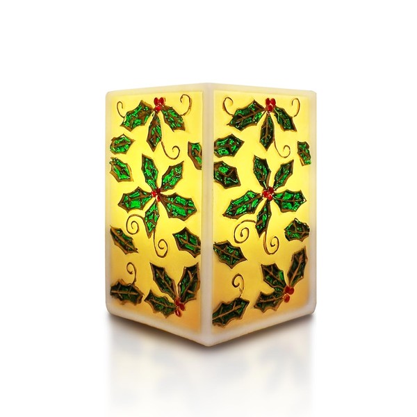 PARKIM Christmas Flickering Flameless Square Pillar Candle Light Real Wax