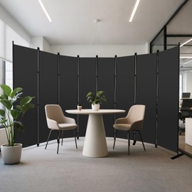 MAYOLIAH 8-Panel Black Room Divider 6ft Tall Folding Privacy Screen Portable Office Partition 160" W X 72" H