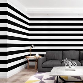Amiya Wallpaper Peel and Stick Black and White Striped Wallpaper Stick Wallpaper Geometric Wallpaper Peel and Stick Easy to Clean DIY Home Decoration 17.7'' x 480'' Roll, Contemporary Design