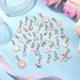 DanLingJewelry Emaille-Charm-Anhänger, Dekorationen mit Karabinerverschlüssen, für Bastelarbeiten, Schlüsselanhänger, Schmuckherstellung, Rosa, 50 Stück, Nicht-Edelmetall