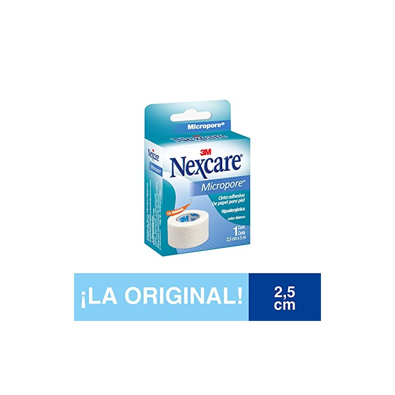 Nexcare 3M, Cinta Adhesiva Micropore, Color Blanco, Hipoalergénica, Transpirable y