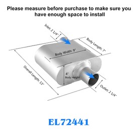 Universal Exhaust Muffler with Aggressive Sound, Anti-corrosive Muffler, Chamber Performance Mufflers for Cars, Trucks(2.25" offset in | 2.25" center out | overall 13")