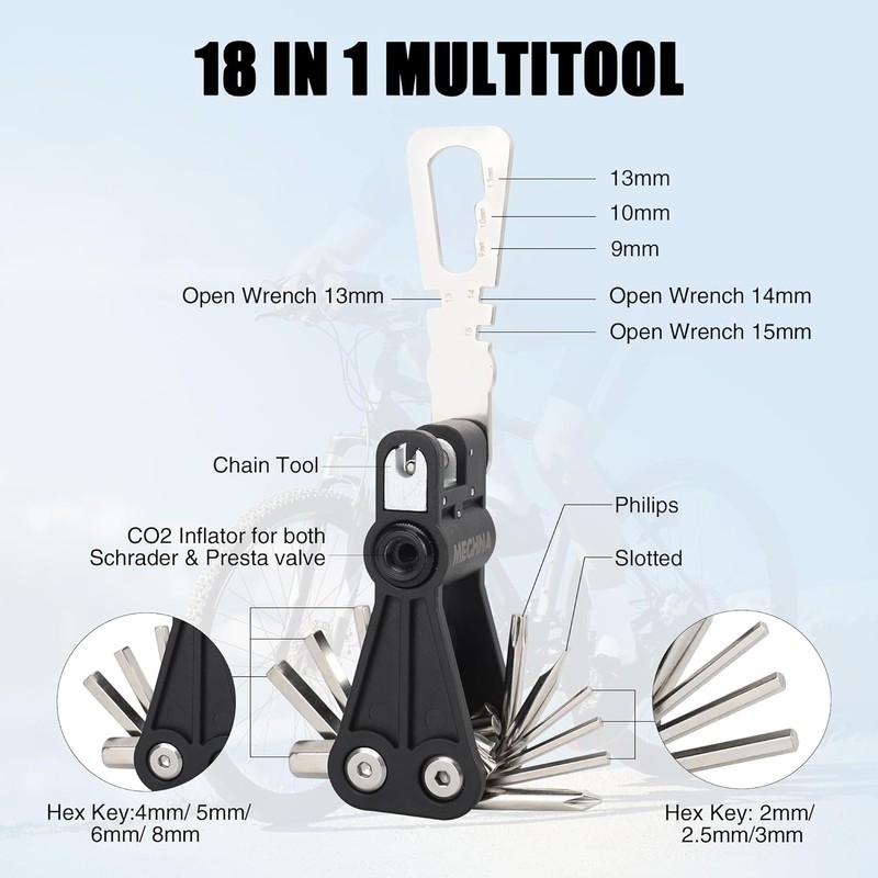 ZUKKA Foldable Bicycle Multifunctional Tool, 18 in 1 Bicycle Repair