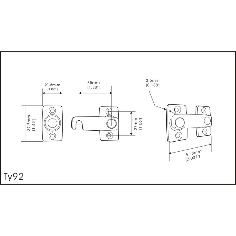 QCAA Solid Brass Shutter Bar/Door Latch, 7/8" x 2-3/32", Satin