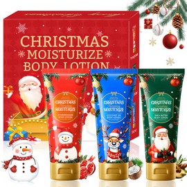 WANJAO Christmas Lotion, Christmas Body Care Pomegranate Shea Coconut Body Cream With Santa Claus Snowman Reindeer Triple-Nourishing Highly Hydrating for Perfect Holiday Gift 100g