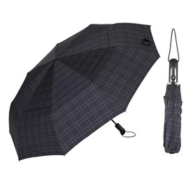 54 inch Large Compact Umbrella 3 Folding Umbrella for Rain Oversized Auto Open Close Travel Umbrella Vented Double Windproof Telescopic Umbrella (Checked(293))
