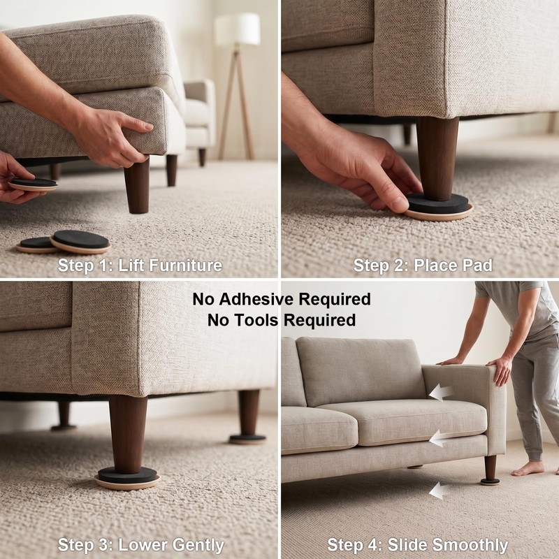 Reusable Furniture Sliders for Carpet, Moving Pads (3 1/2 in,