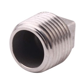DERPIPE Stainless Steel 304 Cast Pipe Fitting, Square Head Cored Plug, Class 150, 1/2'' NPT Male