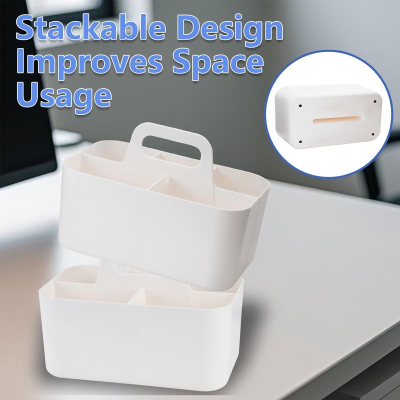 DIBALIYI Plastic Basket Organiser with Handle, Desk Organiser White with