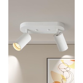 YORKCARE 2-Light Track Lighting, White 2-Way Ceiling Spot Design, Ceiling Spotlight with Flexibly Rotatable Light Head for Bedroom, Kitchen, or Living Room, GU10 Bulb not Included