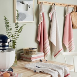 KitchenAid Vintage Stripe Kitchen Towels 8-Pack, Absorbent 100% Woven Cotton, Passion Red/Ivory, 17”x28”