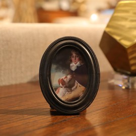 SYLVIA'S SHOP 2.5x3.5 Small Vintage Oval Picture Frame, Mini Antique Black Grey Ornate Photo Frame, for Tabletop and Wall Display, Retro Home Decor, Old Fashioned Photo Gallery Art